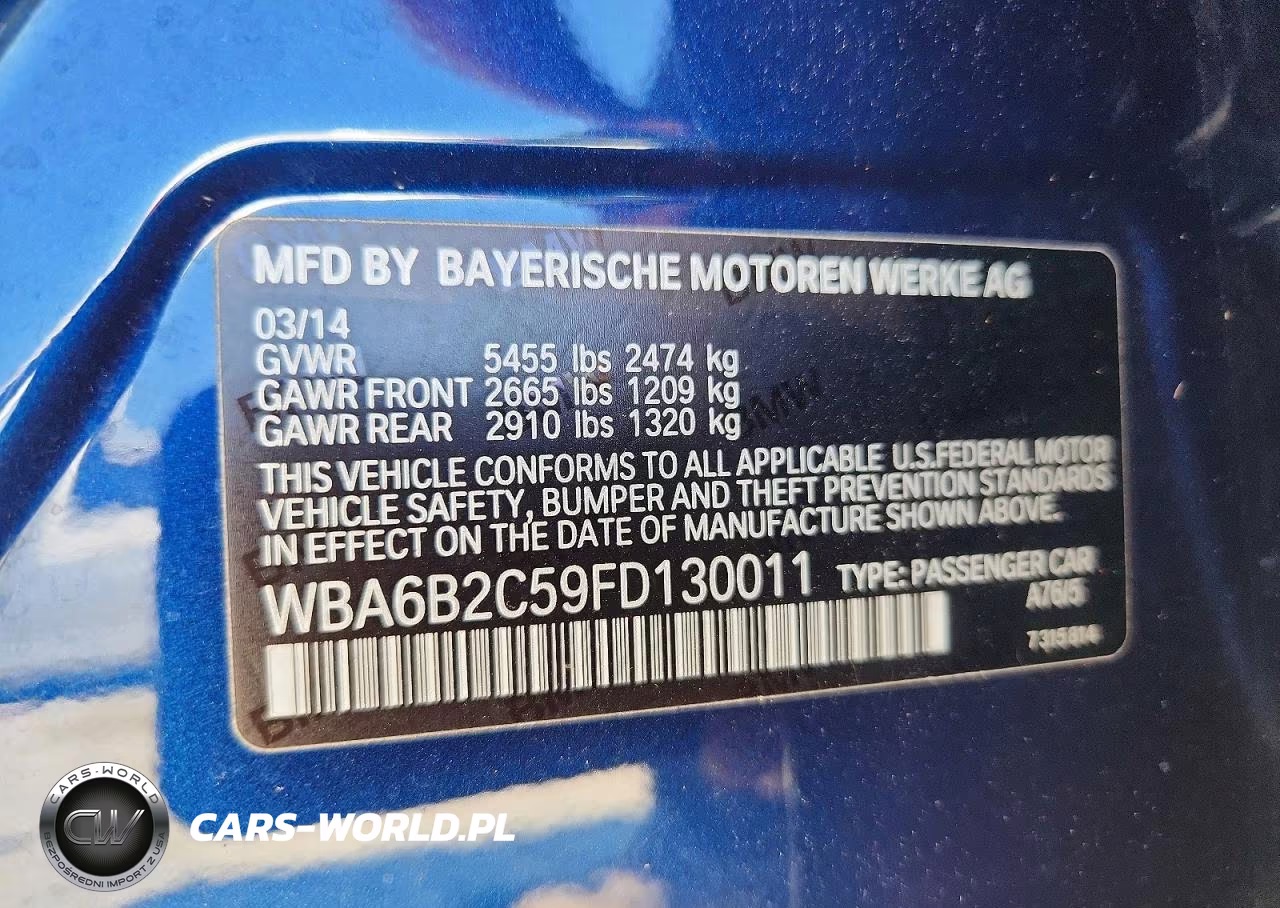 2015 BMW 650 I Gran Coupe VIN:WBA6B2C59FD130011 - 12