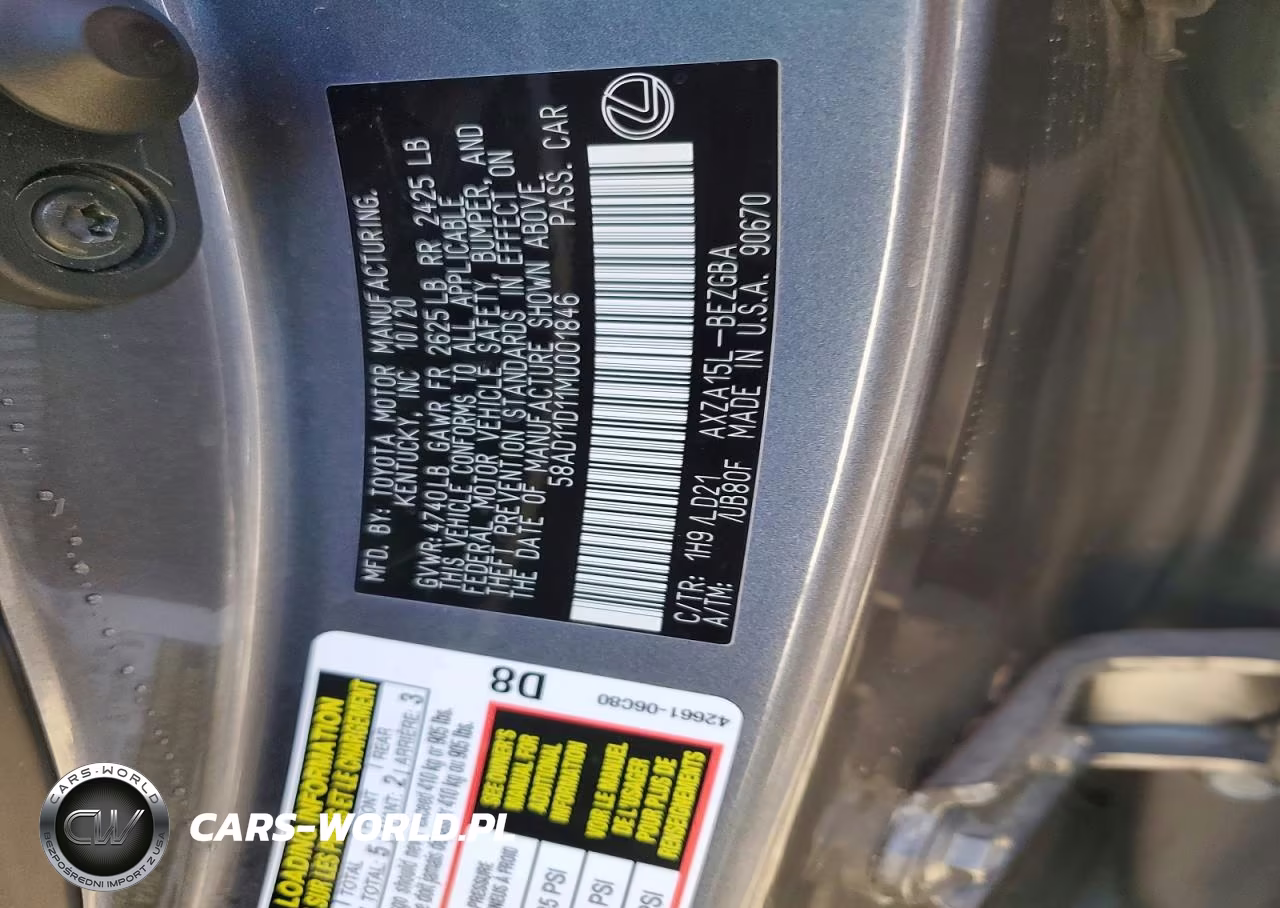 2021 Lexus Es 250 Base VIN:58AD11D11MU001846 - 12