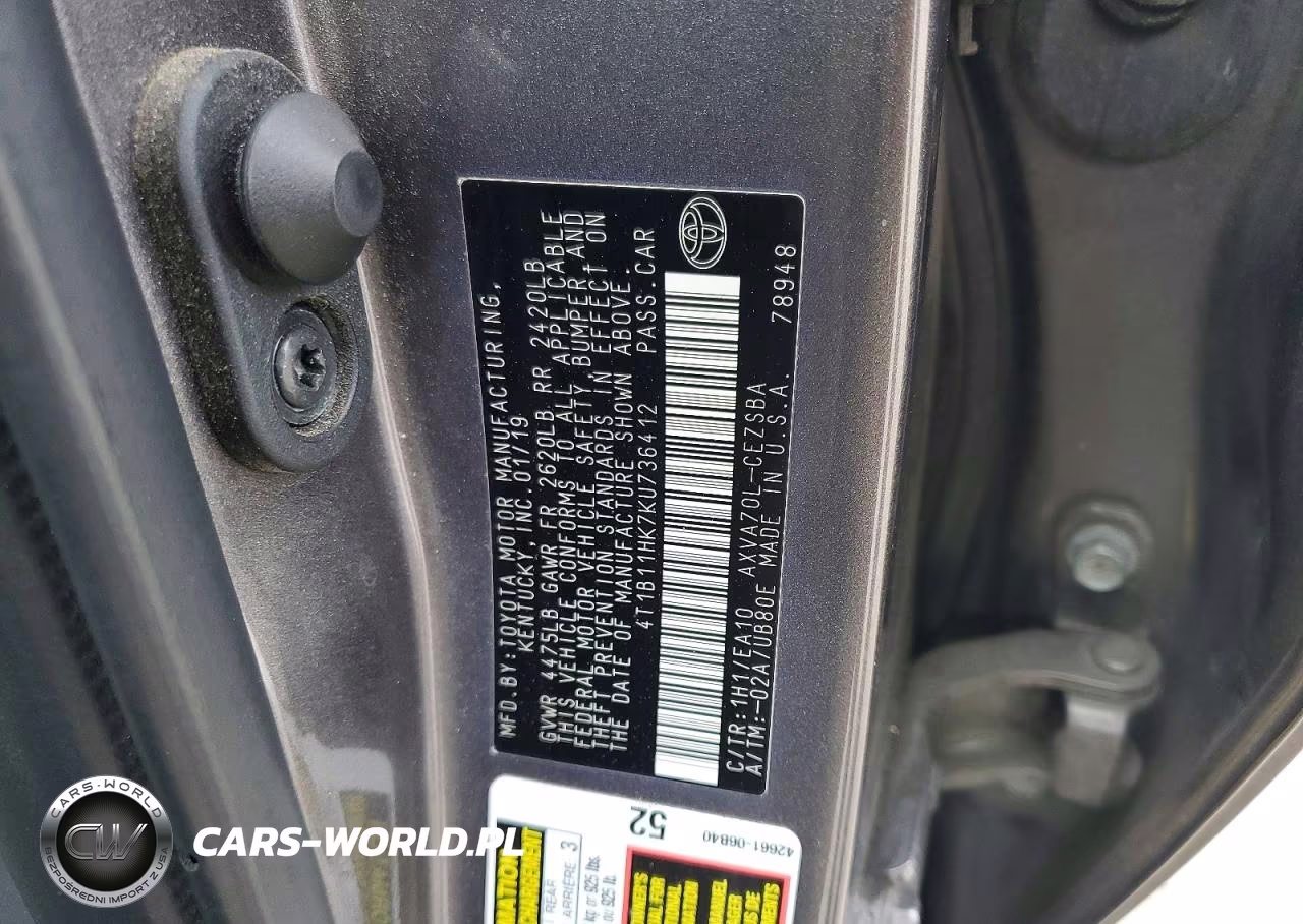 2019 Toyota Camry Se VIN:4T1B11HK7KU736412 - 12