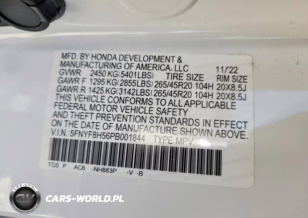 2023 Honda Passport Exl VIN:5FNYF8H56PB001844 - 13