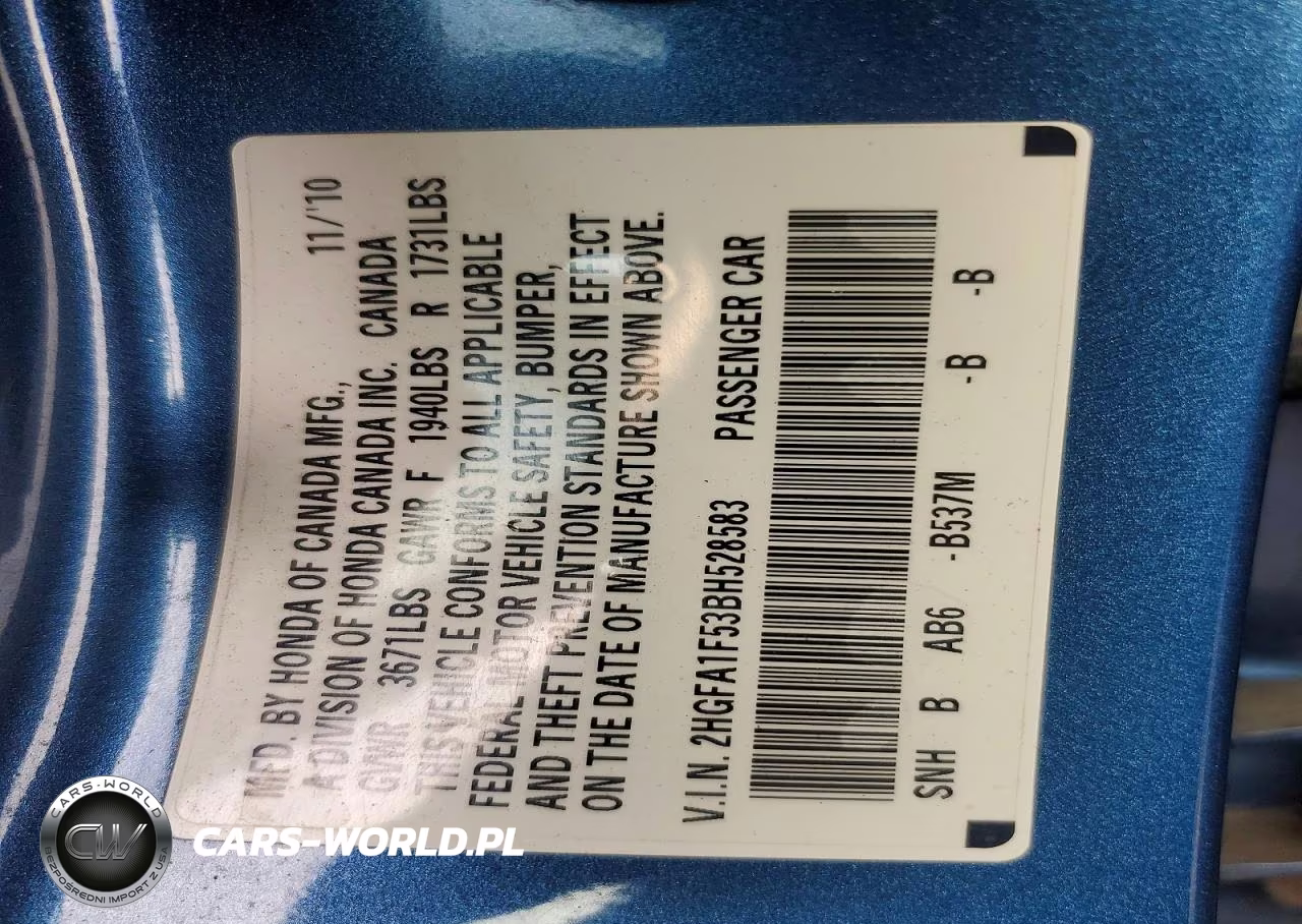 2011 Honda Civic Lx VIN:2HGFA1F53BH528583 - 12