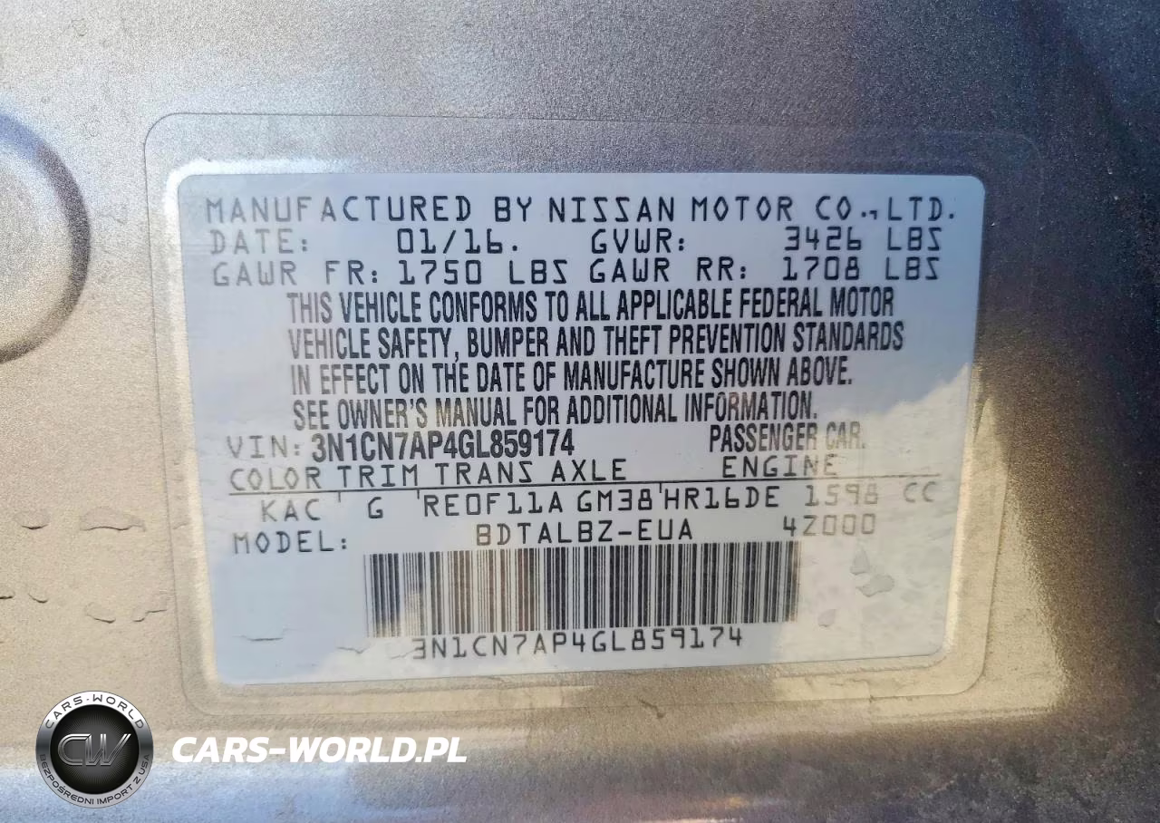 2016 Nissan Versa 1.6 Sv VIN:3N1CN7AP4GL859174 - 12