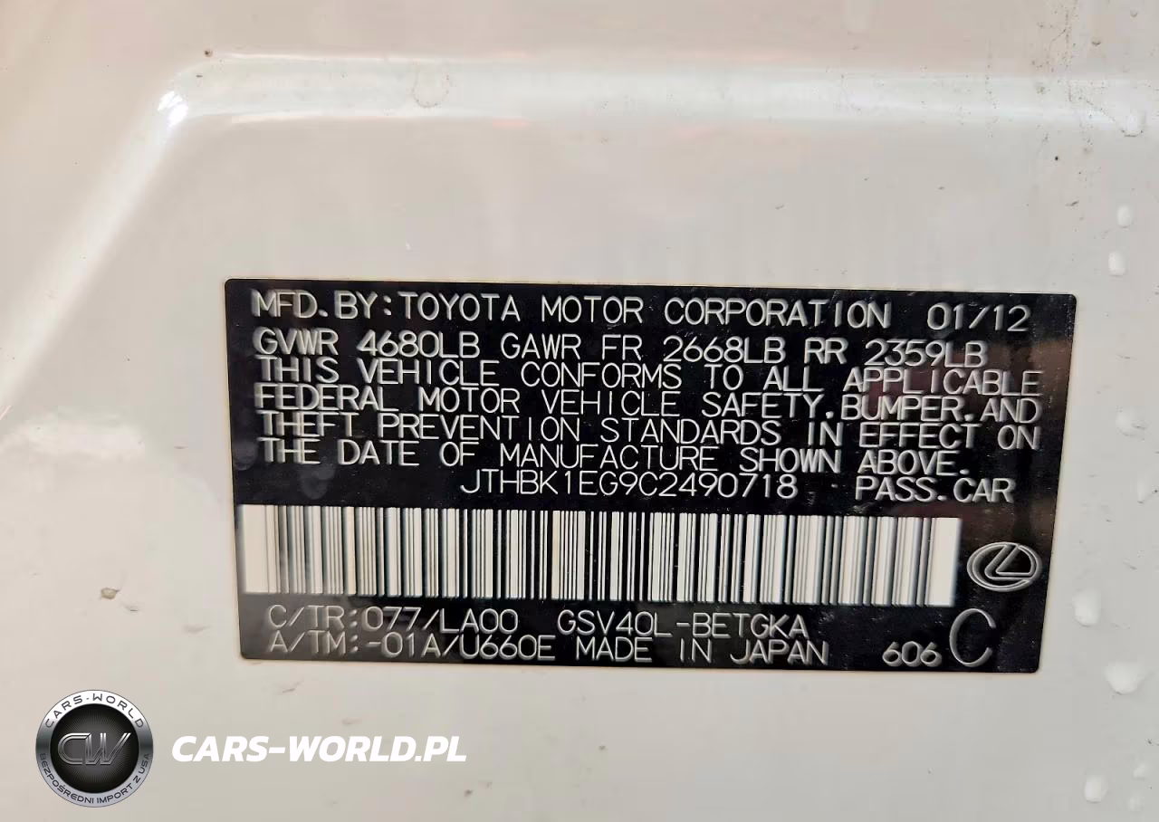 2012 Lexus Es 350 VIN:JTHBK1EG9C2490718 - 13