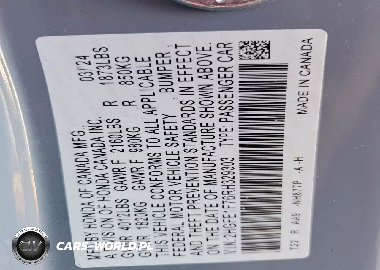 2024 Honda Civic Ex VIN:2HGFE1F76RH329303 - 12
