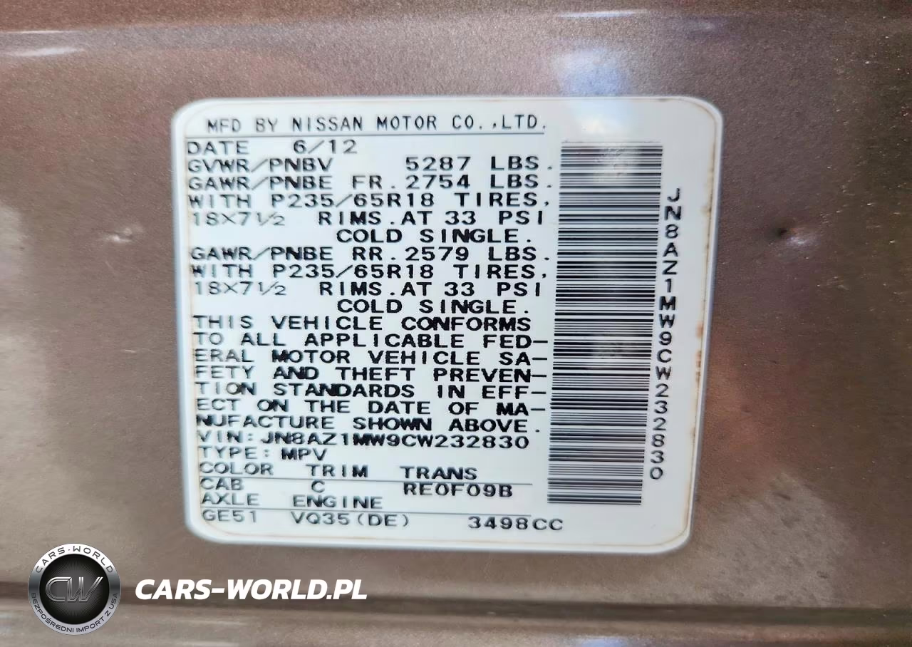2012 Nissan Murano S VIN:JN8AZ1MW9CW232830 - 13