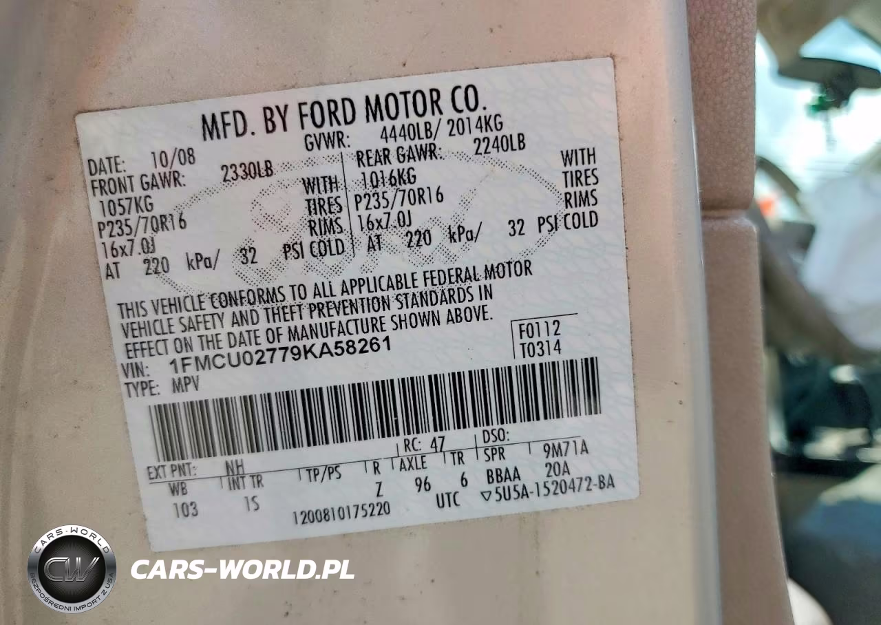 2009 Ford Escape Xls VIN:1FMCU02779KA58261 - 13