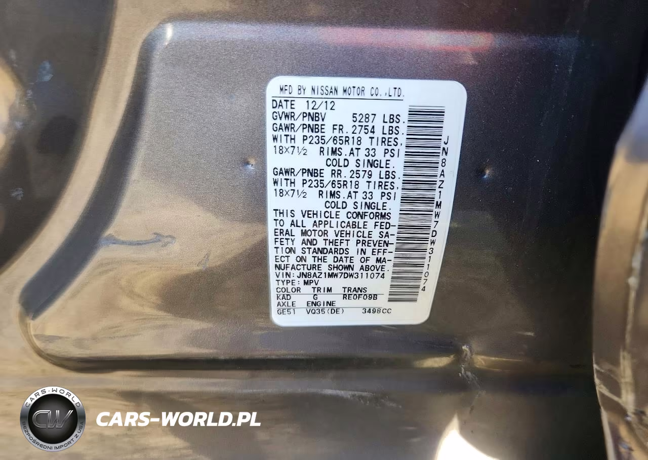 2013 Nissan Murano S VIN:JN8AZ1MW7DW311074 - 13