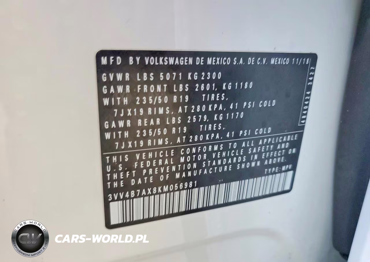 2019 Volkswagen Tiguan Sel Premium VIN:3VV4B7AX8KM056981 - 12