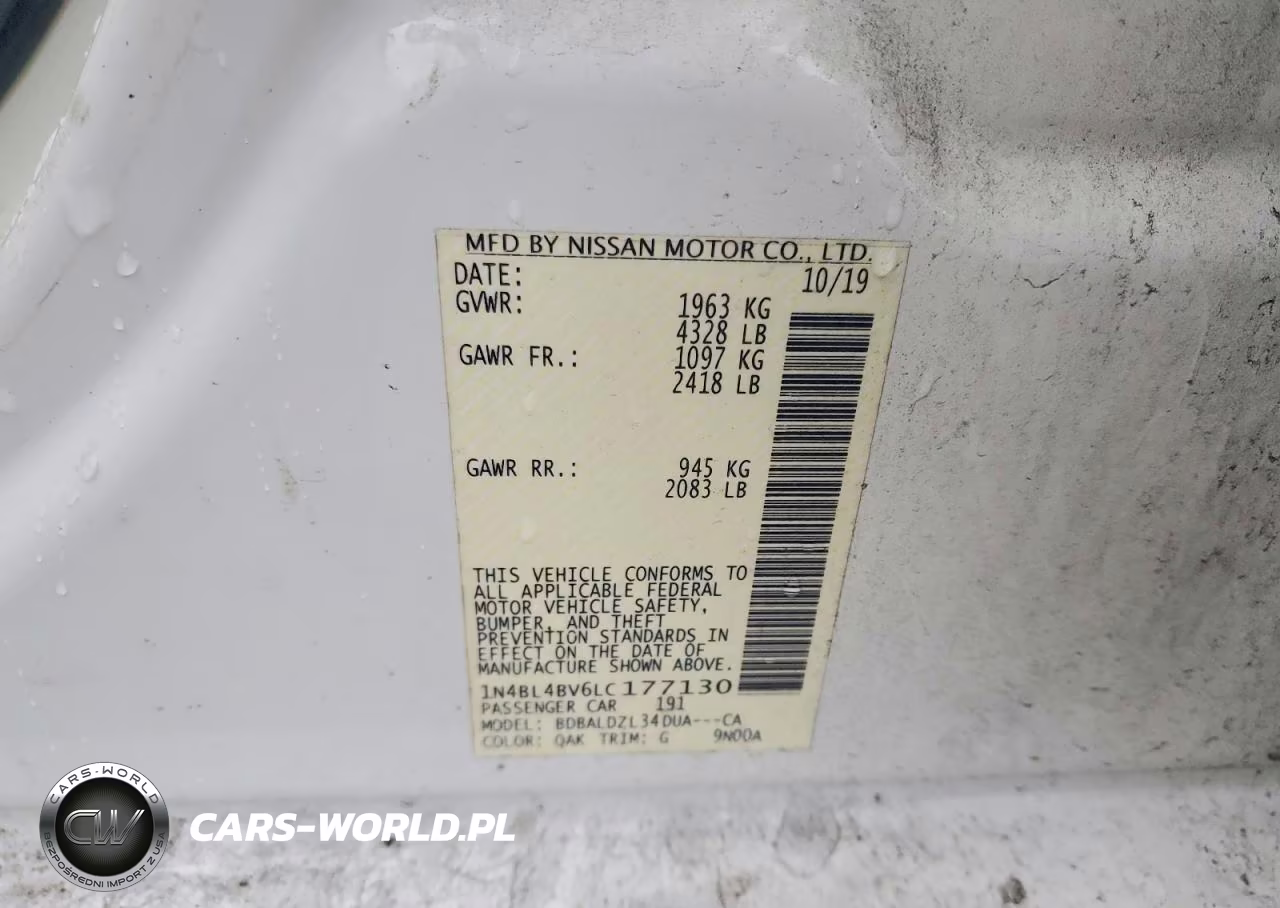 2020 Nissan Altima S VIN:1N4BL4BV6LC177130 - 12