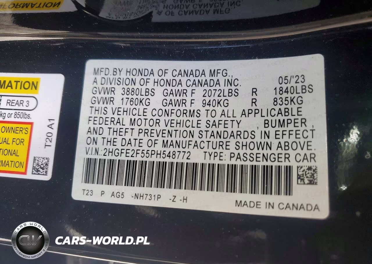 2023 Honda Civic Sport VIN:2HGFE2F55PH548772 - 12