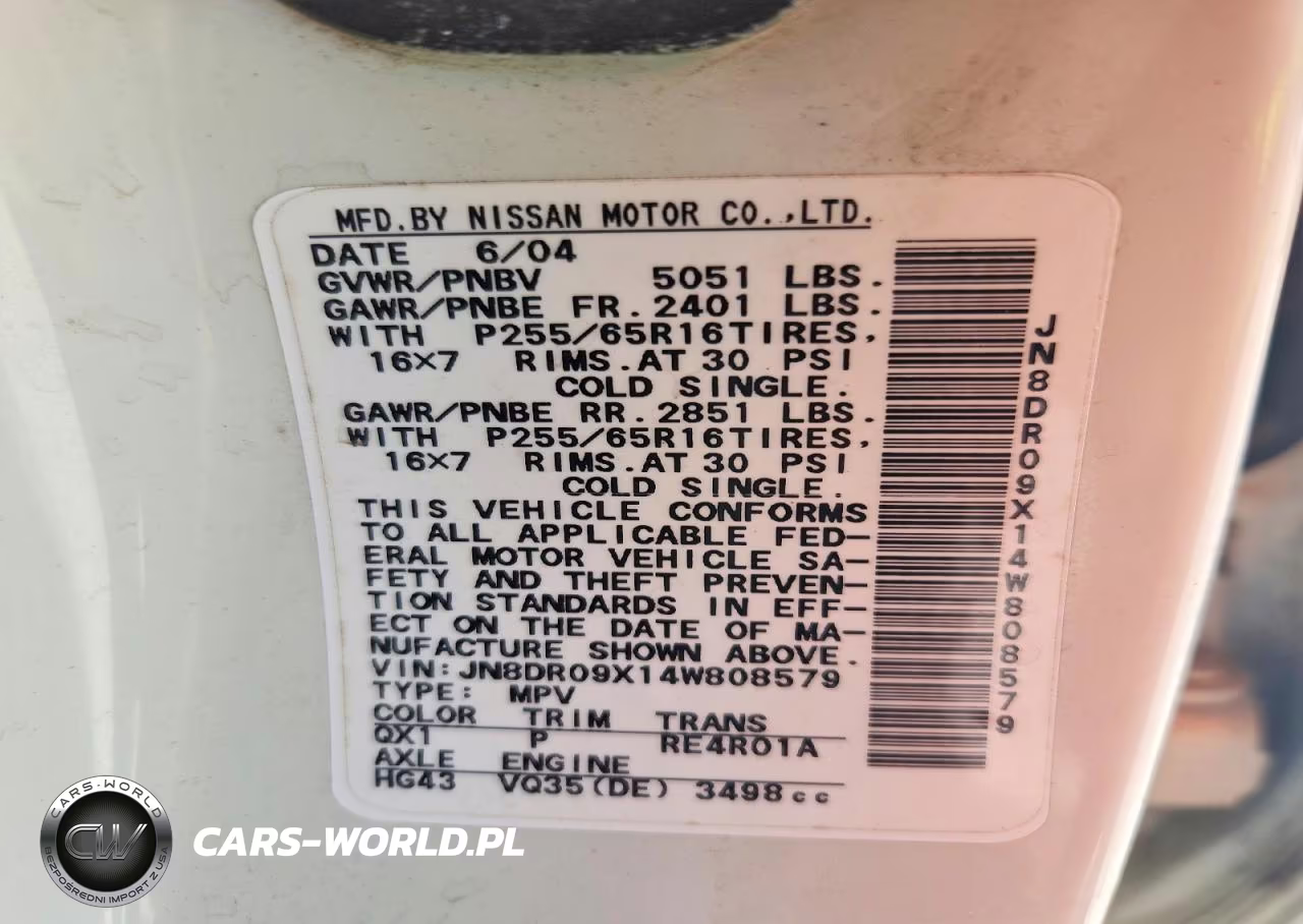 2004 Nissan Pathfinder Se VIN:JN8DR09X14W808579 - 13