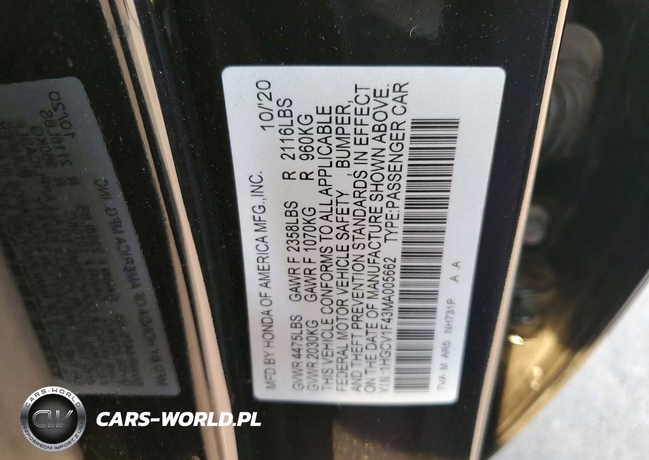 2021 Honda Accord Sport Se VIN:1HGCV1F43MA005662 - 12