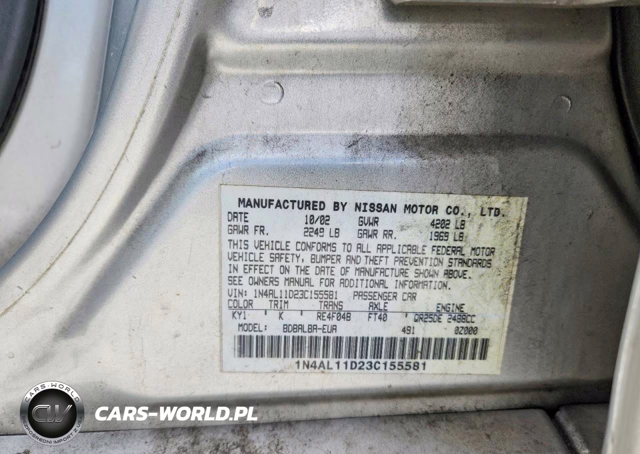 2003 Nissan Altima 2.5 VIN:1N4AL11D23C155581 - 12