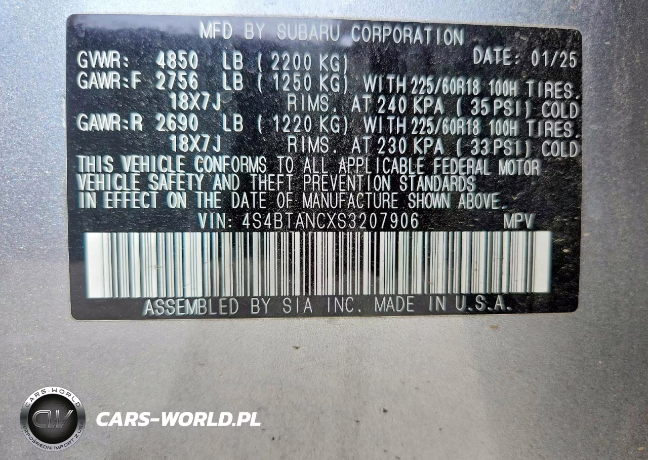 2025 Subaru Outback Limited VIN:4S4BTANCXS3207906 - 12