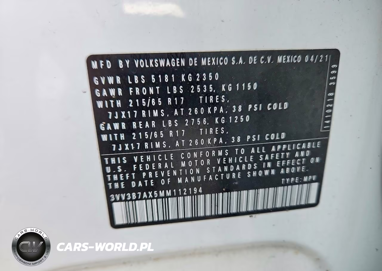 2021 Volkswagen Tiguan Se VIN:3VV3B7AX5MM112194 - 13