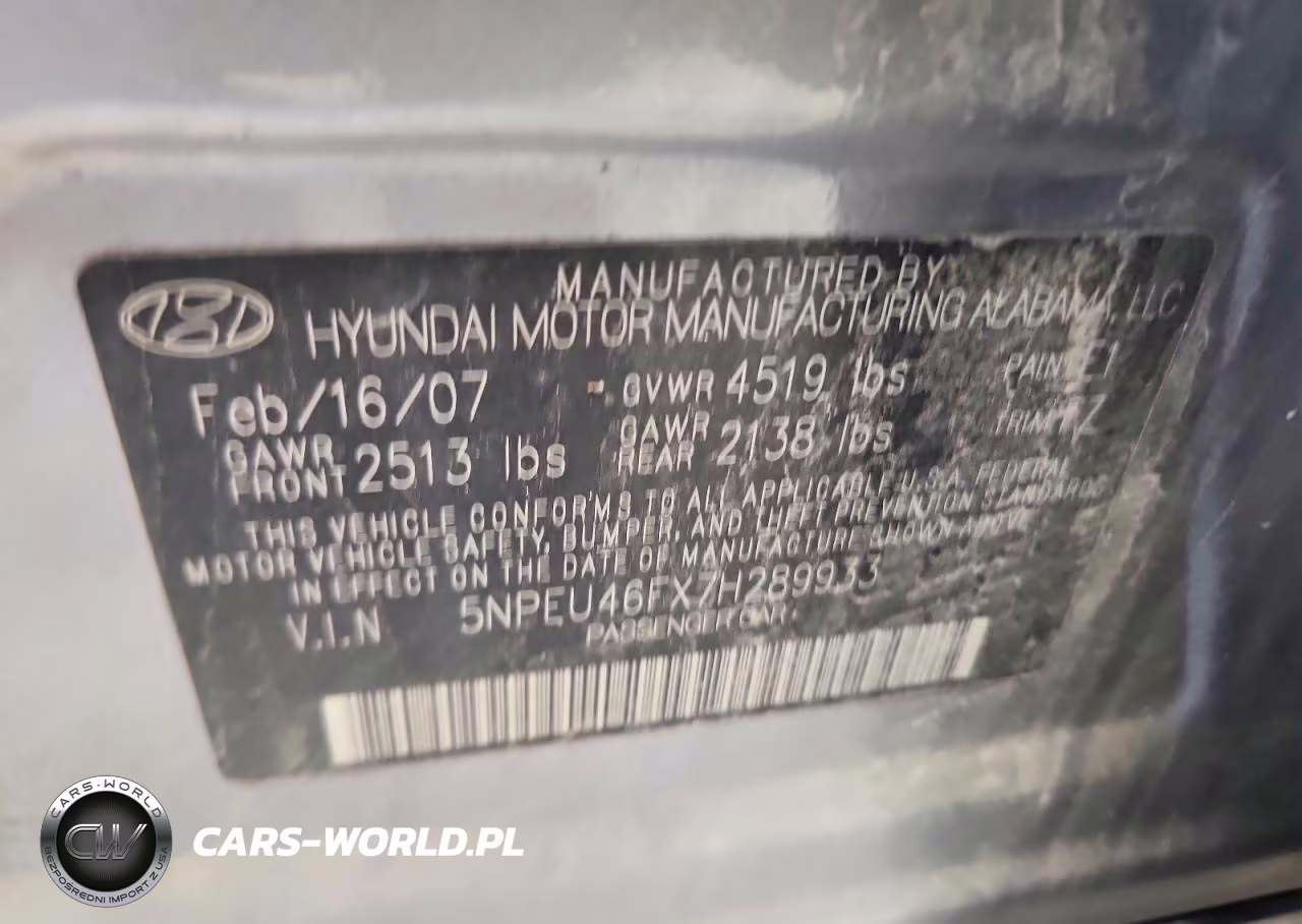 2007 Hyundai Sonata Se VIN:5NPEU46FX7H289933 - 12