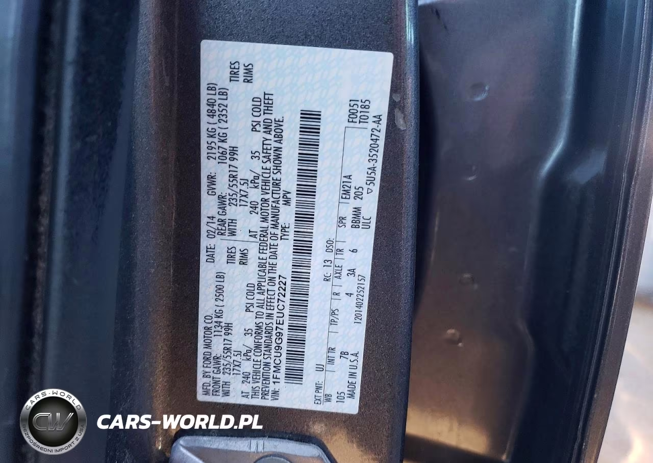 2014 Ford Escape Se VIN:1FMCU9G97EUC72227 - 14