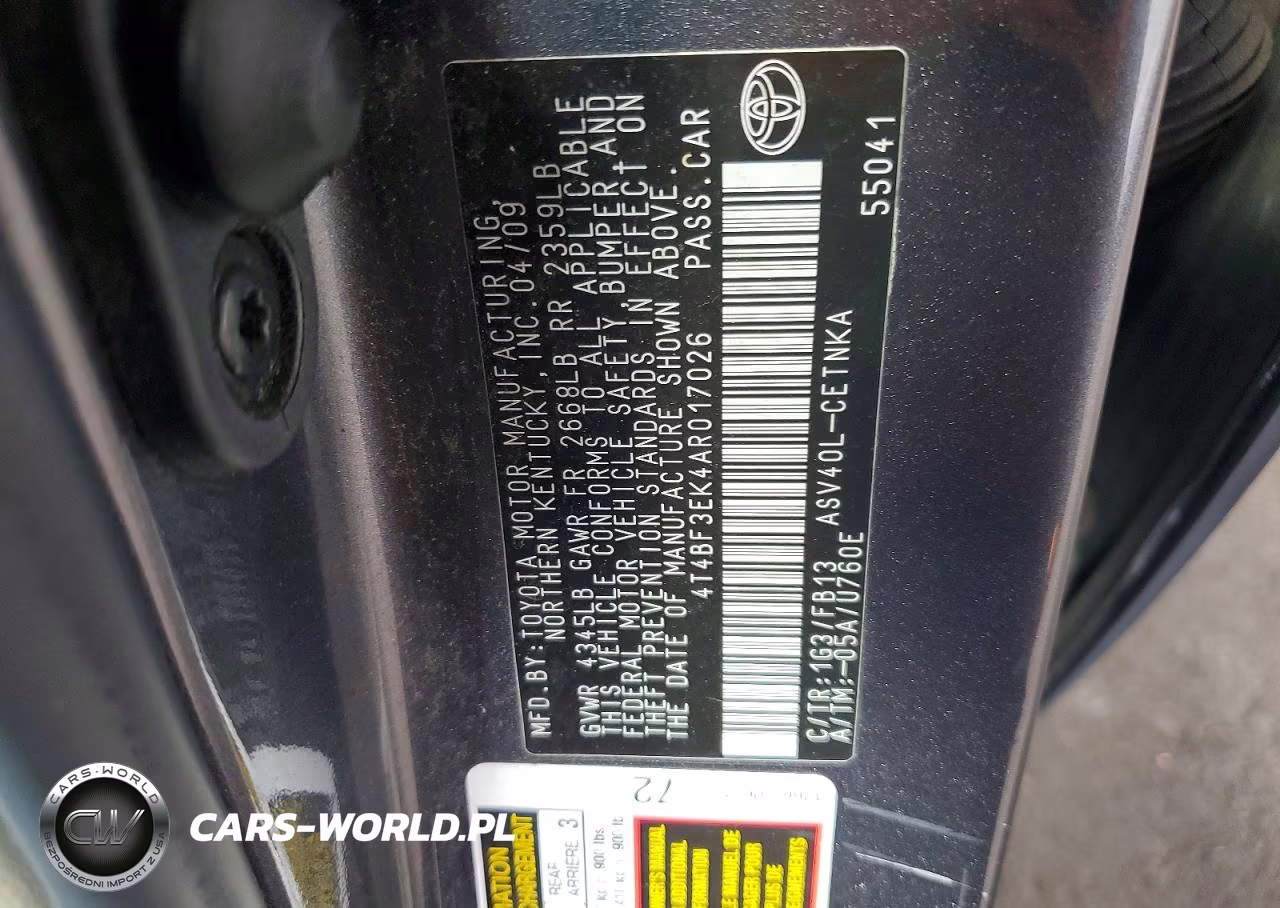 2010 Toyota Camry Le VIN:4T4BF3EK4AR017026 - 12
