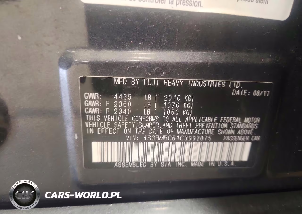 2012 Subaru Legacy 2.5I Premium VIN:4S3BMBC61C3002075 - 12