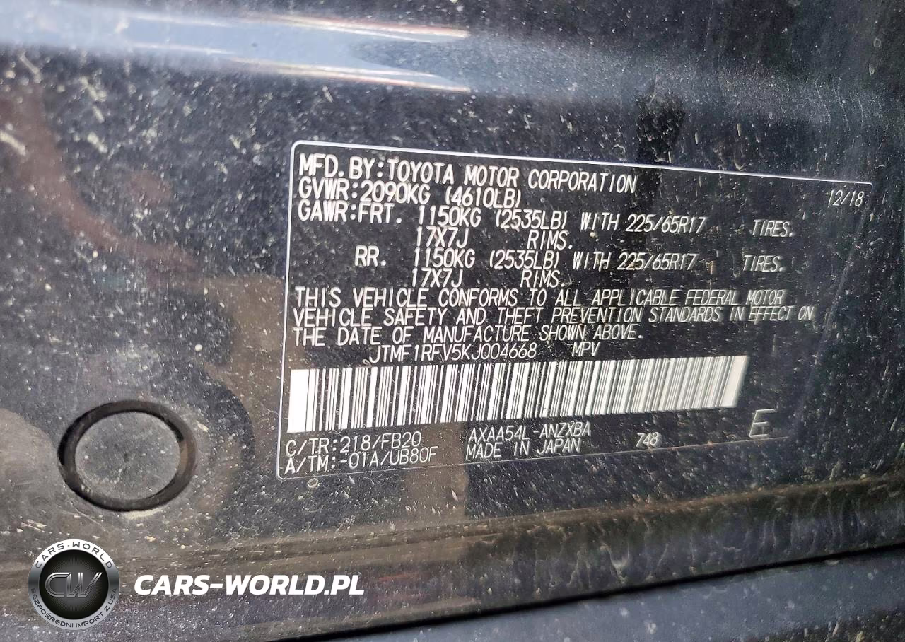 2019 Toyota Rav4 Le VIN:JTMF1RFV5KJ004668 - 14