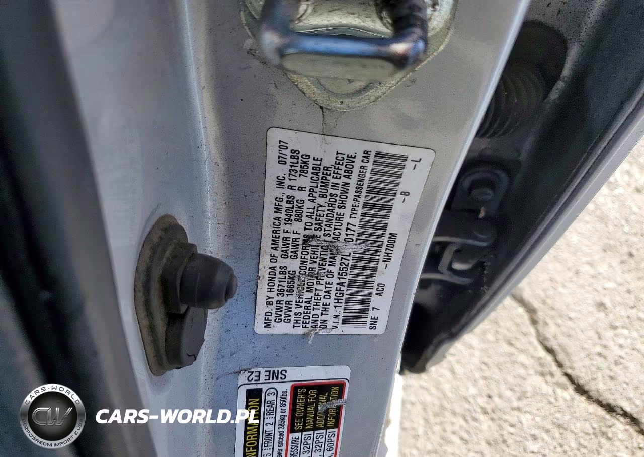 2007 Honda Civic Lx VIN:1HGFA15527L130177 - 12