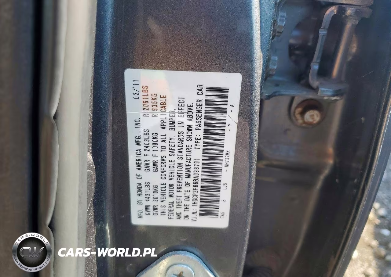 2011 Honda Accord Exl VIN:1HGCP2F86BA098791 - 12