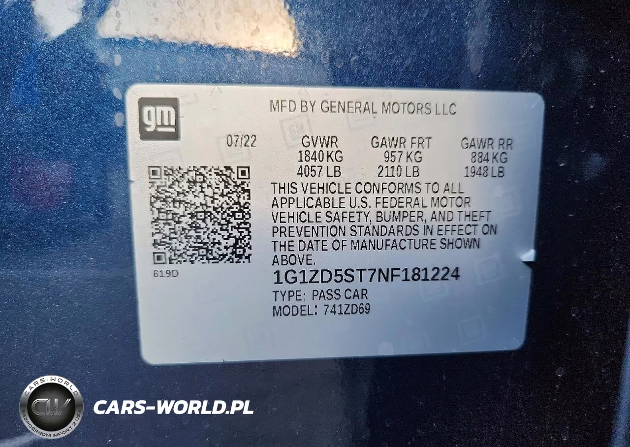 2022 Chevrolet Malibu Lt VIN:1G1ZD5ST7NF181224 - 12