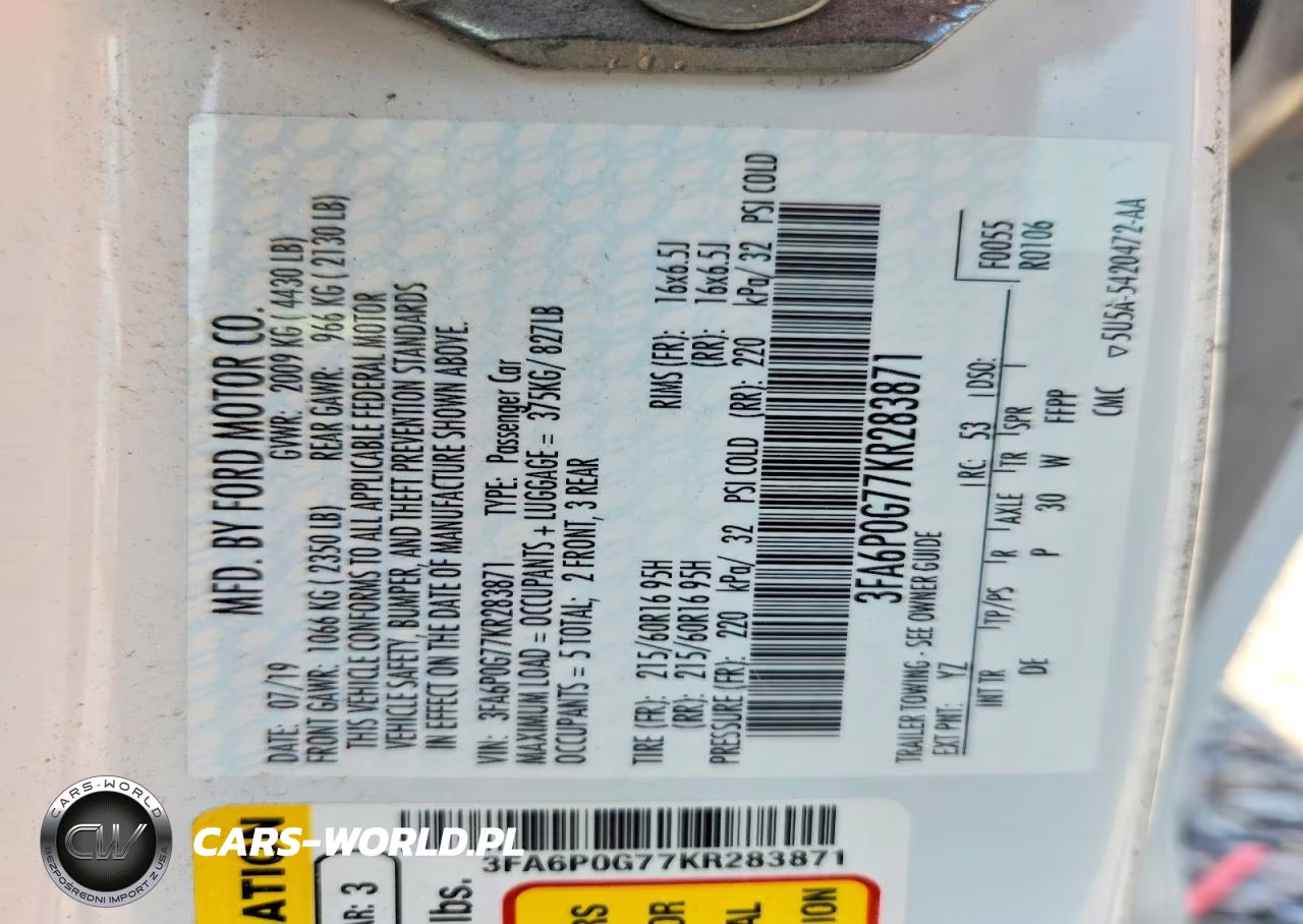 2019 Ford Fusion S VIN:3FA6P0G77KR283871 - 12