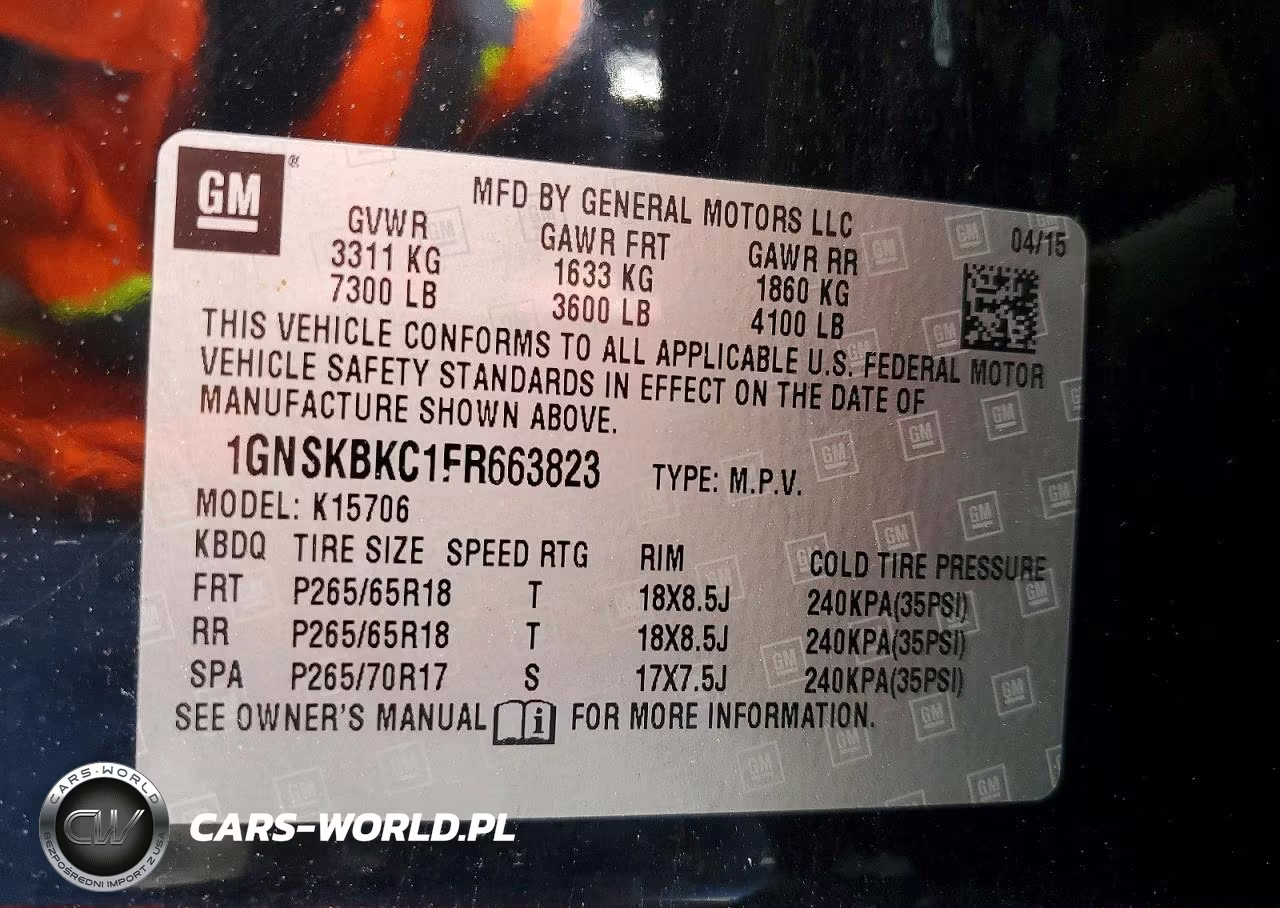 2015 Chevrolet Tahoe K1500 Lt VIN:1GNSKBKC1FR663823 - 13