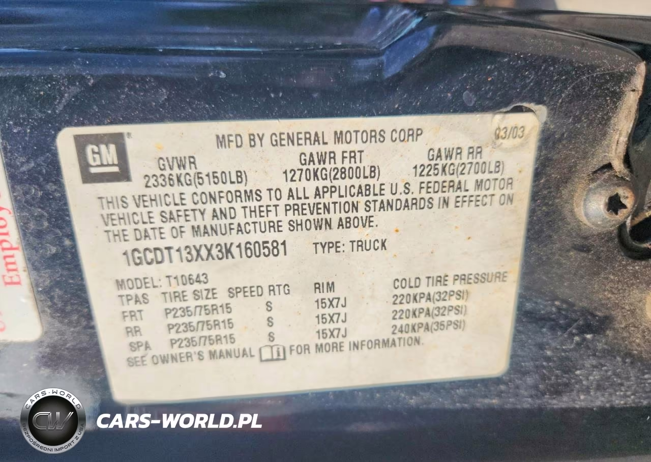 2003 Chevrolet S Truck S10 VIN:1GCDT13XX3K160581 - 13