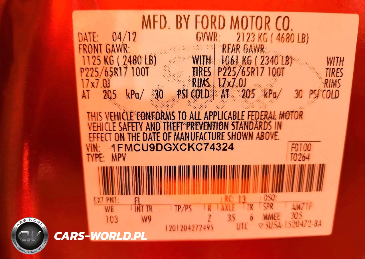 2012 Ford Escape Xlt VIN:1FMCU9DGXCKC74324 - 13