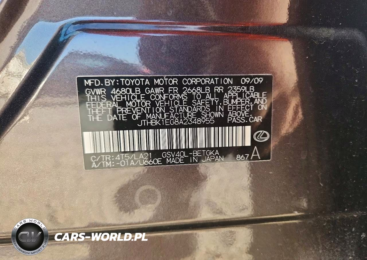 2010 Lexus Es 350 VIN:JTHBK1EG8A2348955 - 12
