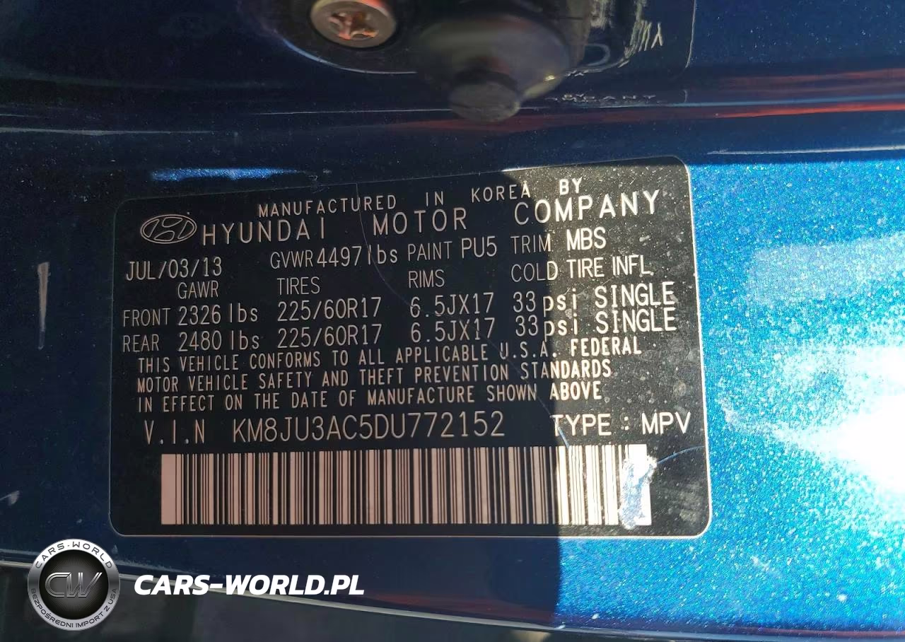 2013 Hyundai Tucson Gls VIN:KM8JU3AC5DU772152 - 12