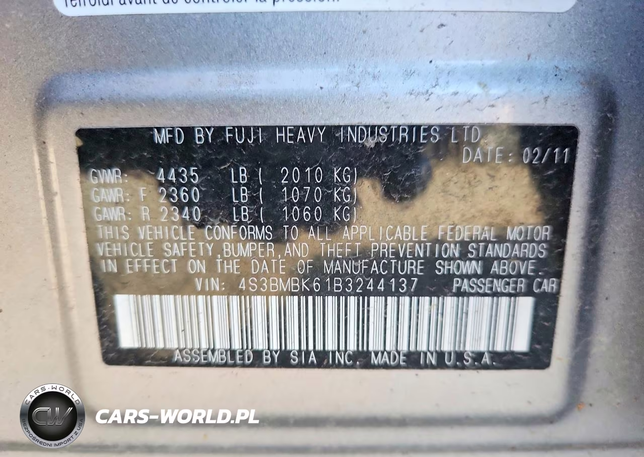 2011 Subaru Legacy 2.5I Limited VIN:4S3BMBK61B3244137 - 13