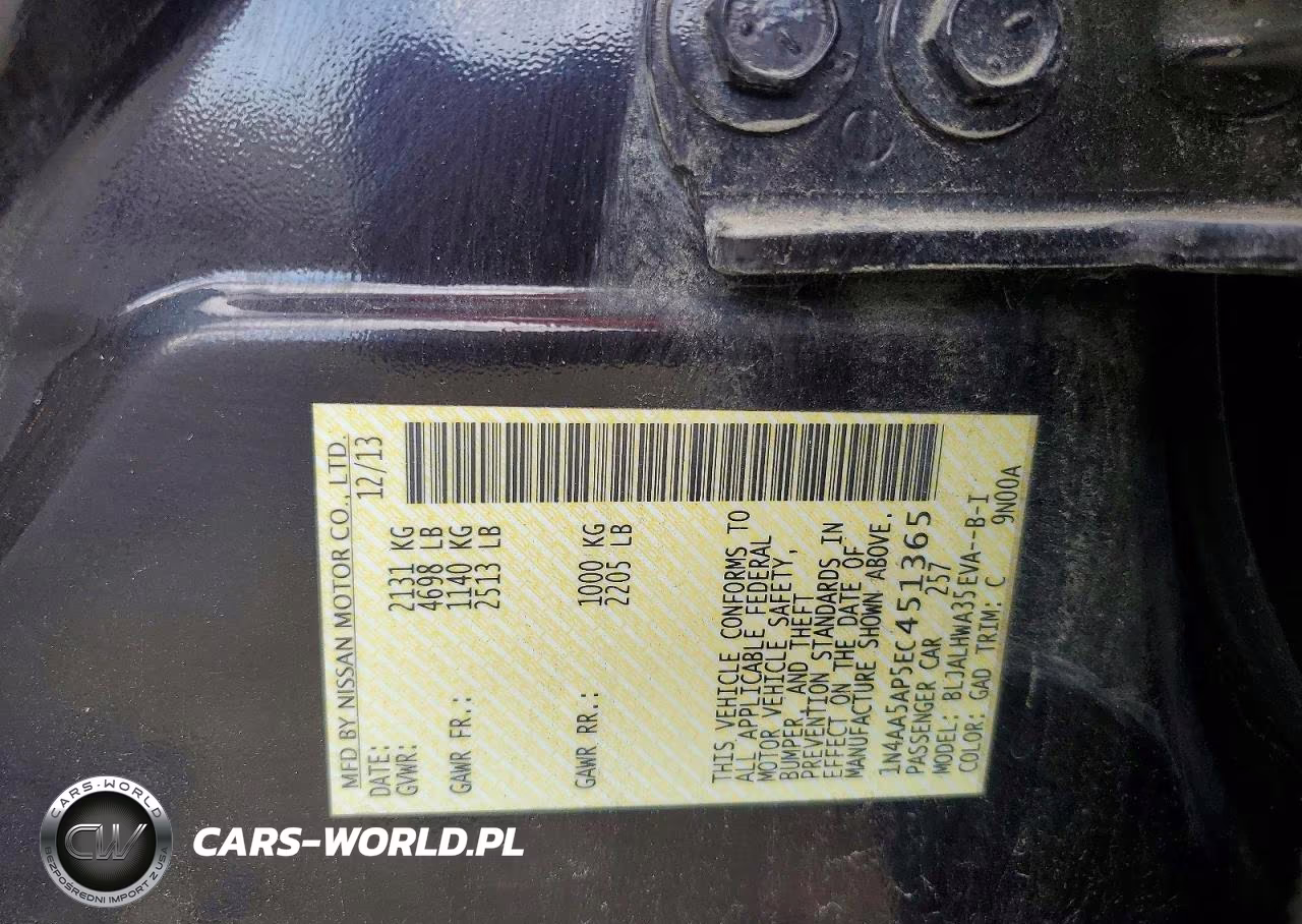 2014 Nissan Maxima 3.5 Sv VIN:1N4AA5AP5EC451365 - 12