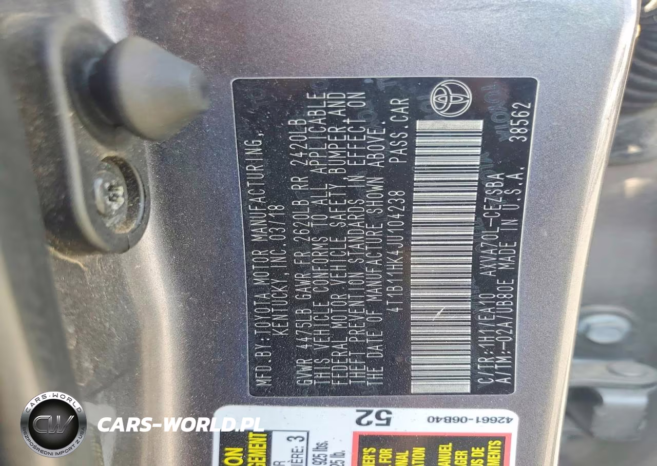 2018 Toyota Camry Se VIN:4T1B11HK4JU104238 - 12