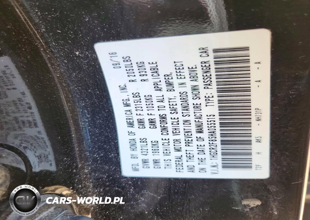 2017 Honda Accord Exl VIN:1HGCR2F85HA055515 - 12