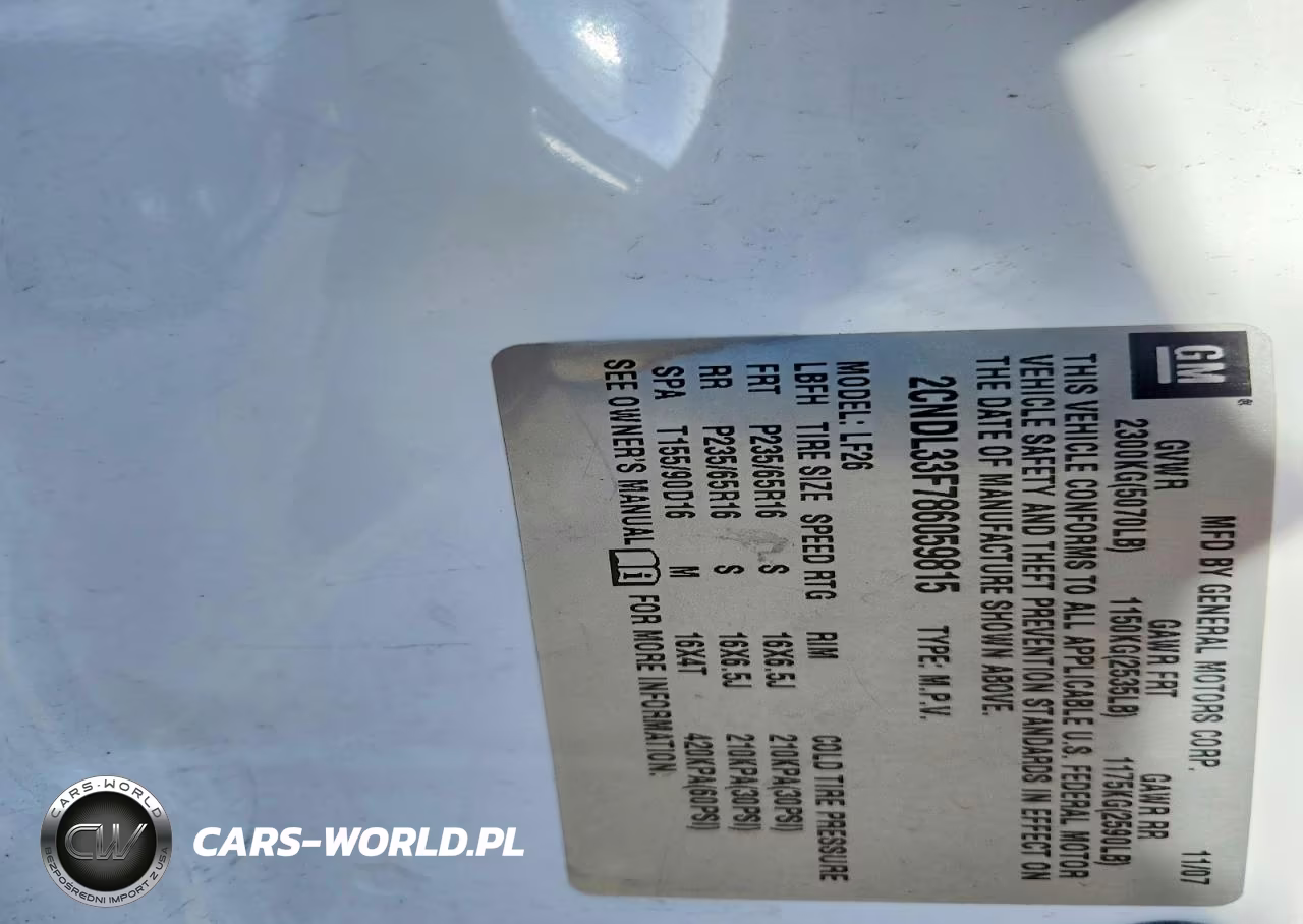 2008 CHEVROLET EQUINOX LT VIN:2CNDL33F786059815 - 13