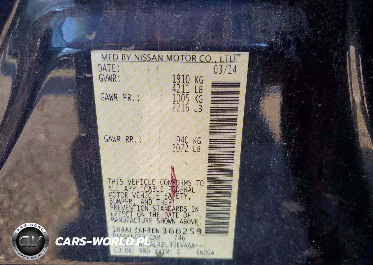 2014 Nissan Altima 2.5 VIN:1N4AL3AP4EN366259 - 12