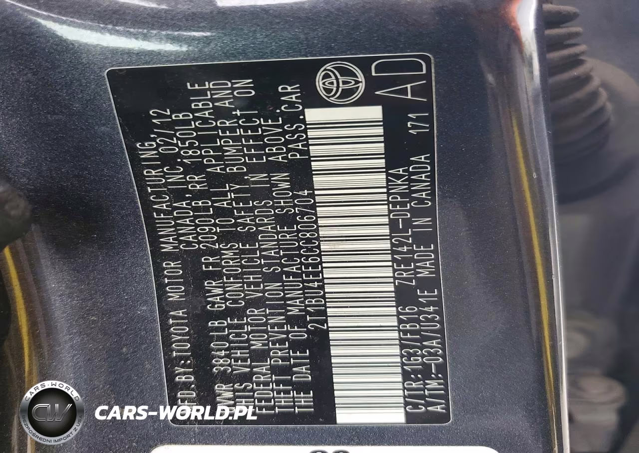 2012 Toyota Corolla Le VIN:2T1BU4EE6CC806704 - 12