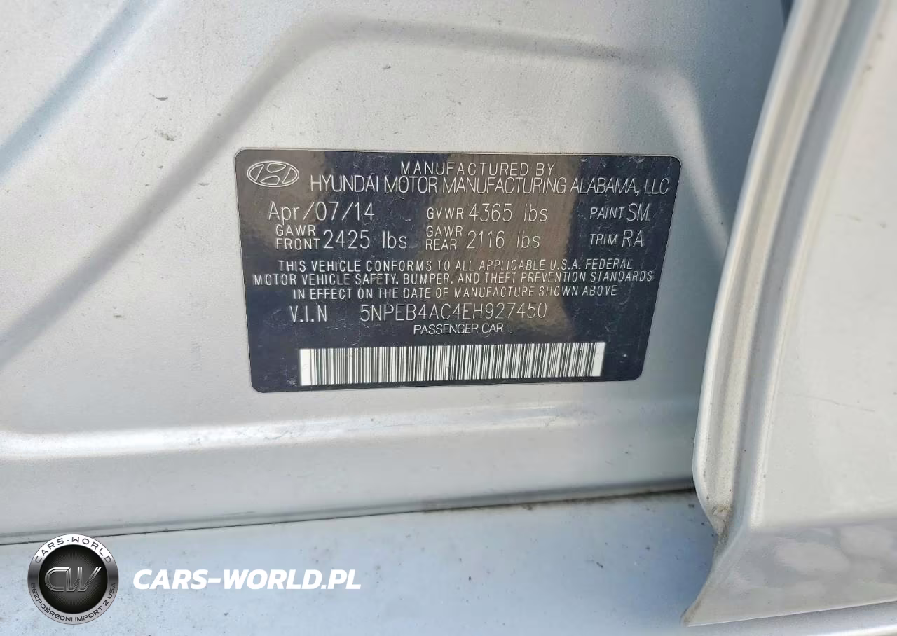 2014 Hyundai Sonata Gls VIN:5NPEB4AC4EH927450 - 12