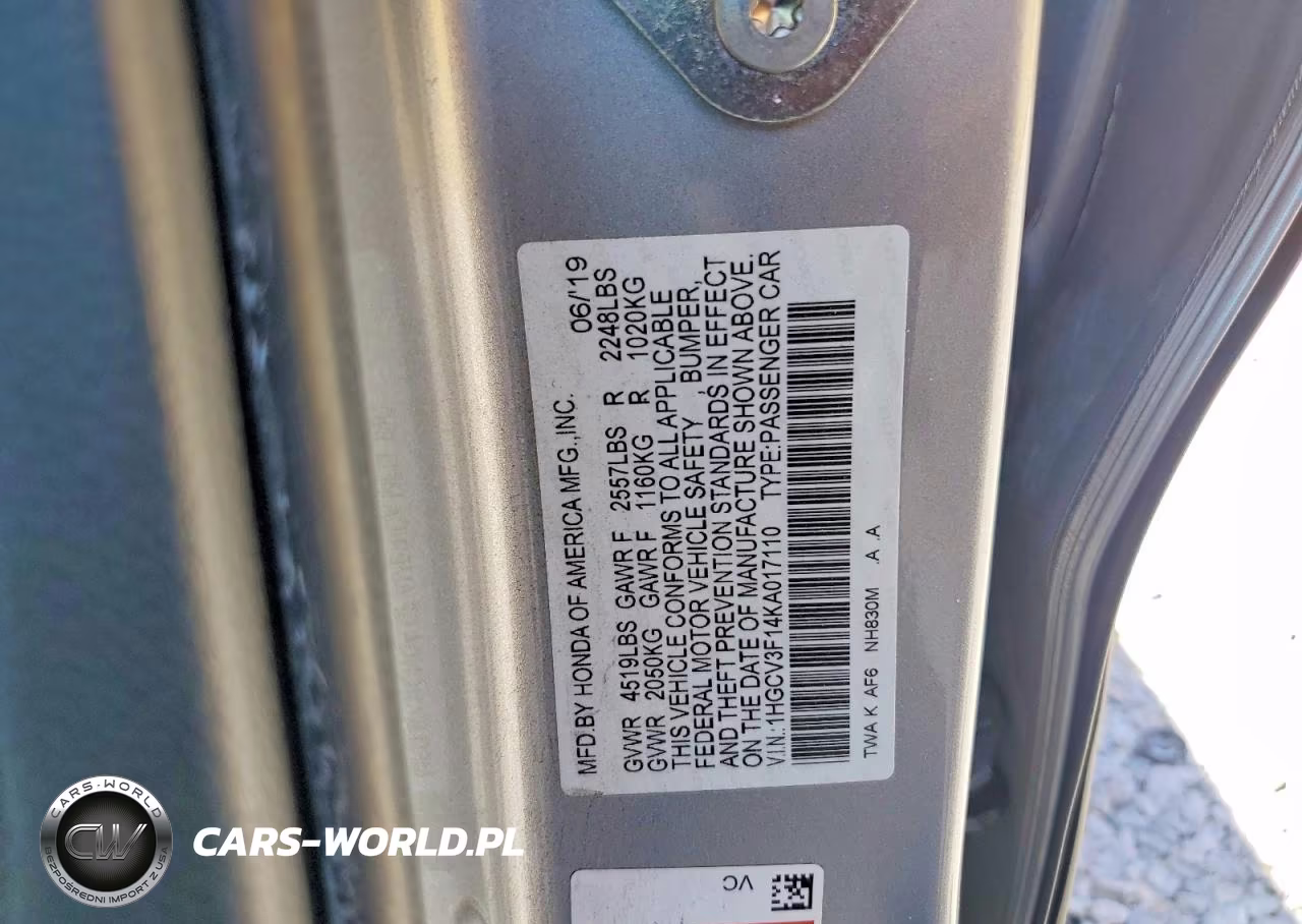 2019 Honda Accord Hybrid VIN:1HGCV3F14KA017110 - 12
