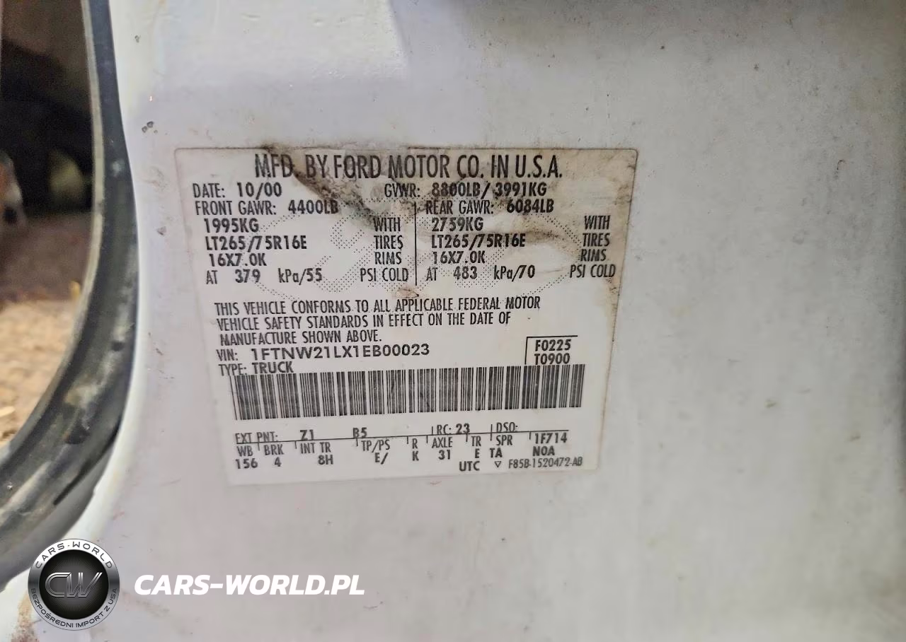 2001 Ford F250 Super Duty VIN:1FTNW21LX1EB00023 - 12