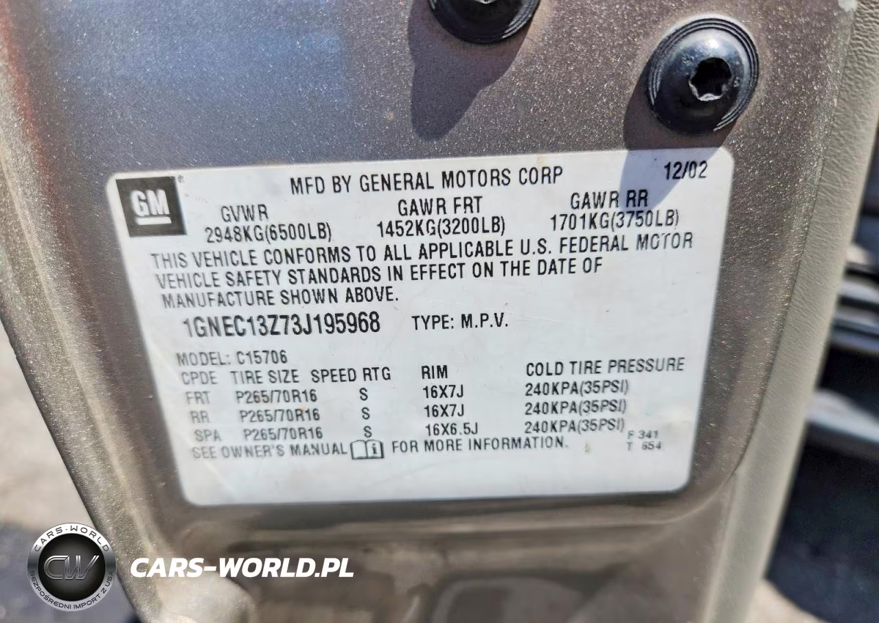 2003 Chevrolet Tahoe C1500 VIN:1GNEC13Z73J195968 - 13