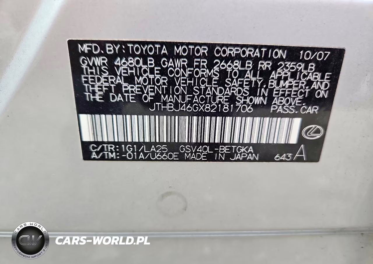 2008 Lexus Es 350 VIN:JTHBJ46GX82181706 - 12