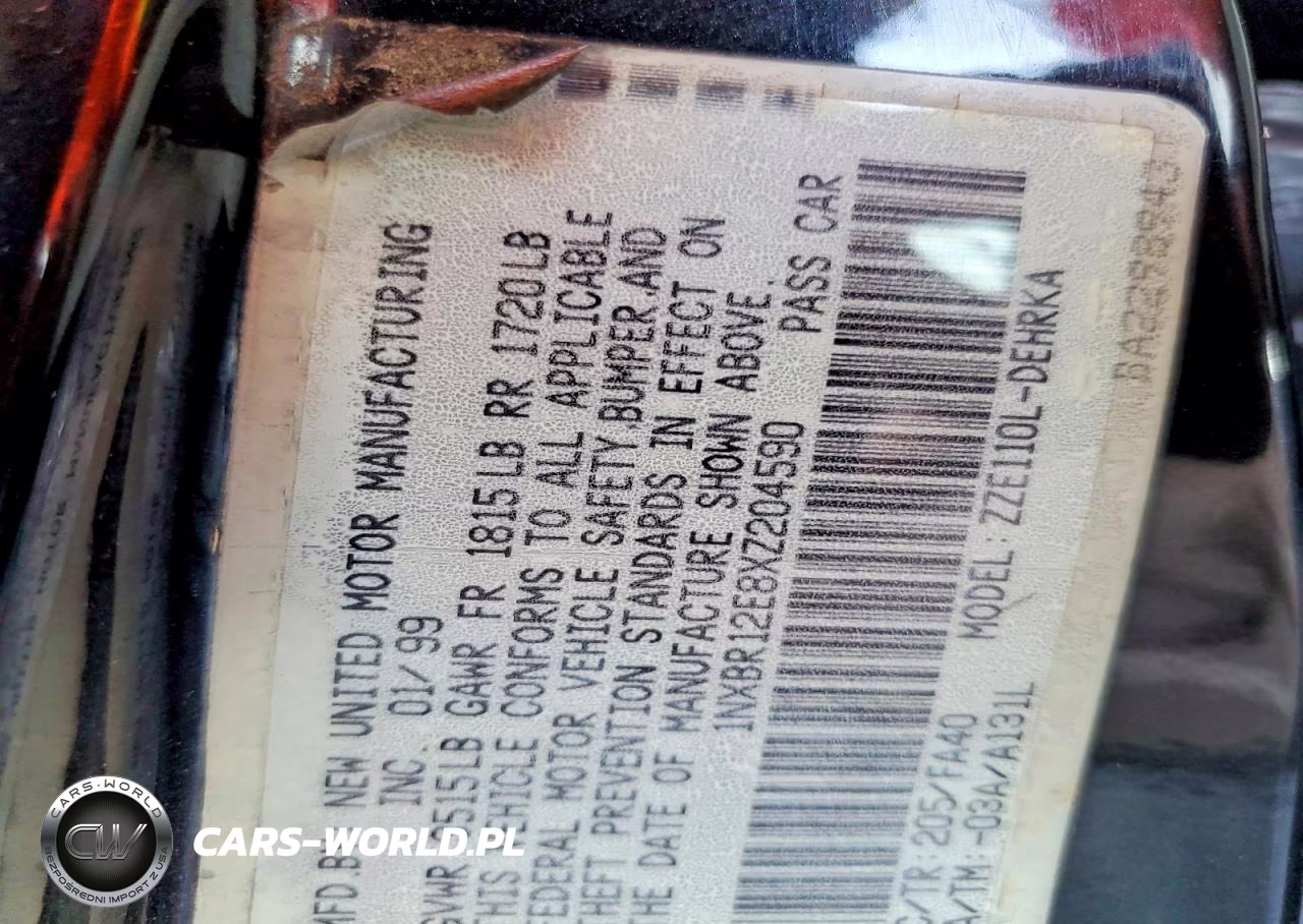 1999 Toyota Corolla Ve VIN:1NXBR12E8XZ204590 - 12