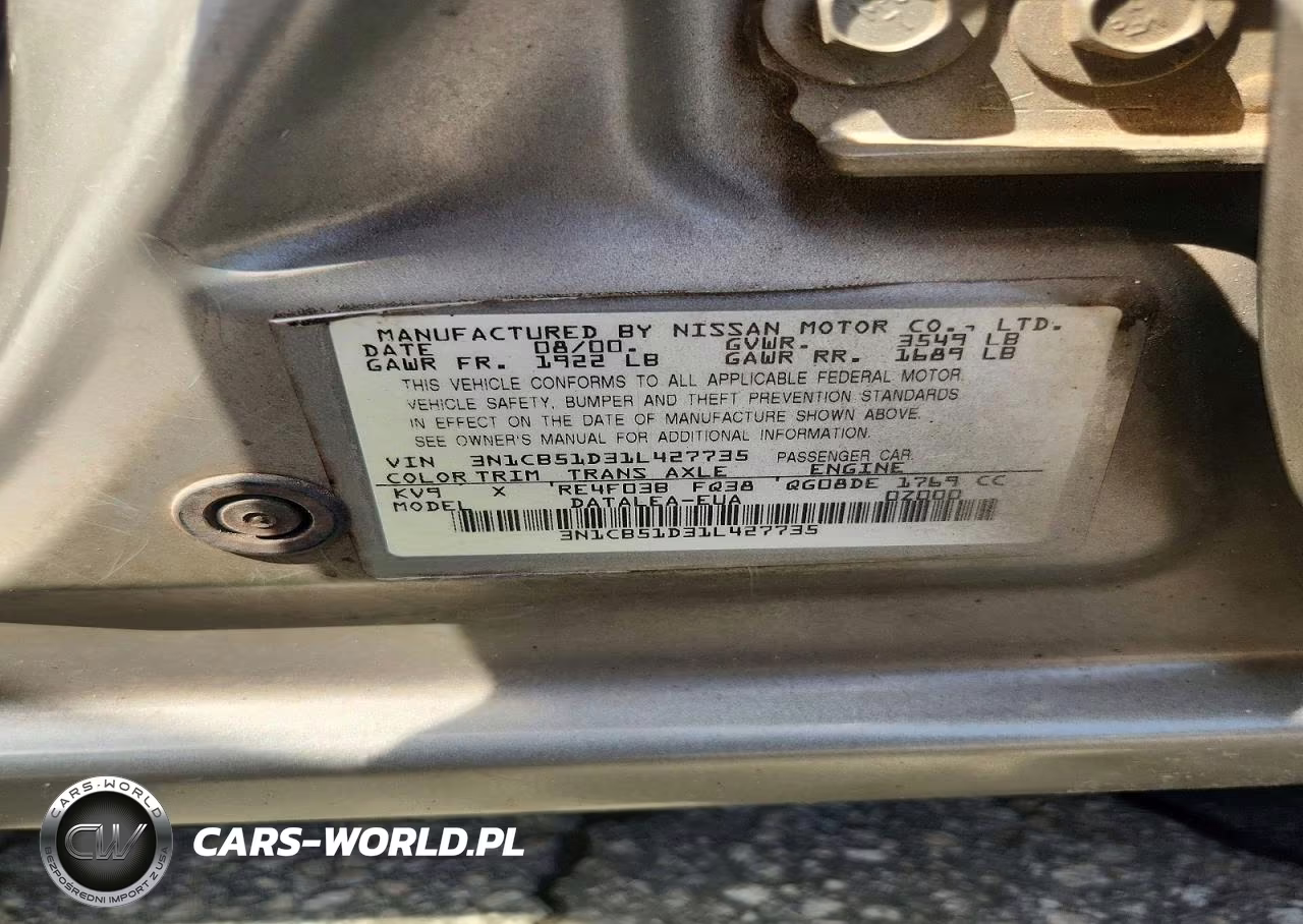 2001 Nissan Sentra Xe VIN:3N1CB51D31L427735 - 12