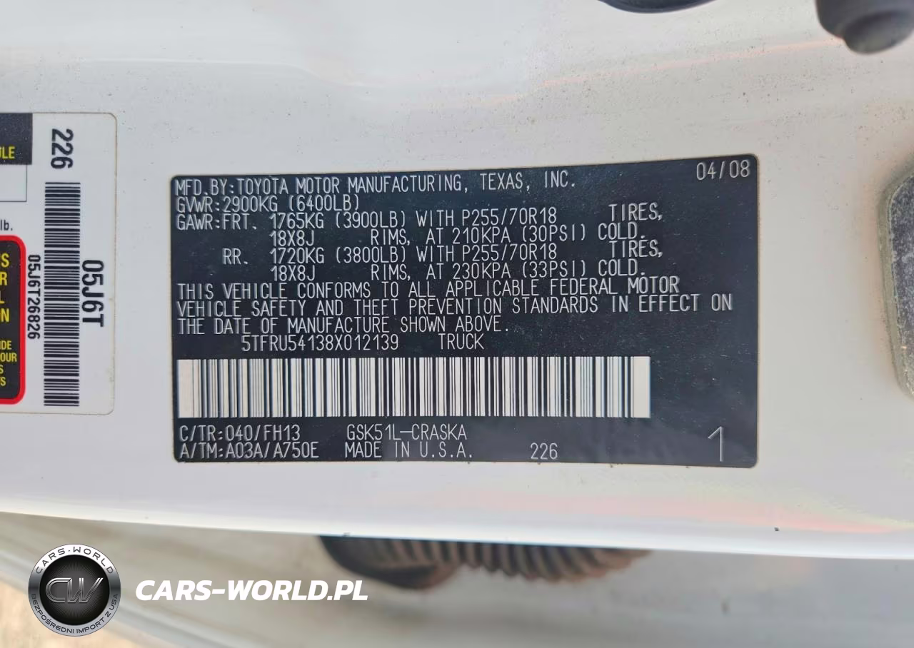 2008 Toyota Tundra Grade VIN:5TFRU54138X012139 - 12