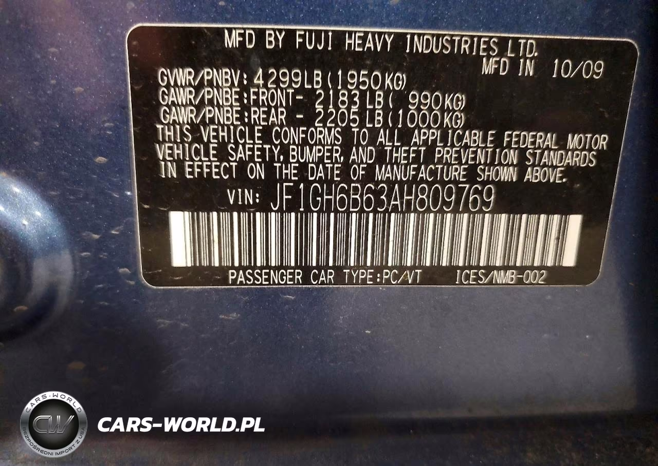 2010 Subaru Impreza 2.5I Premium VIN:JF1GH6B63AH809769 - 14