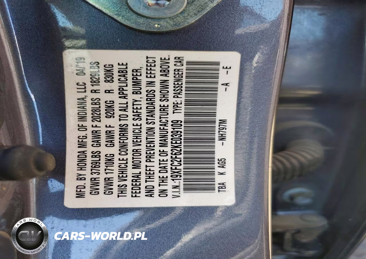 2019 Honda Civic Lx VIN:19XFC2F62KE039109 - 12